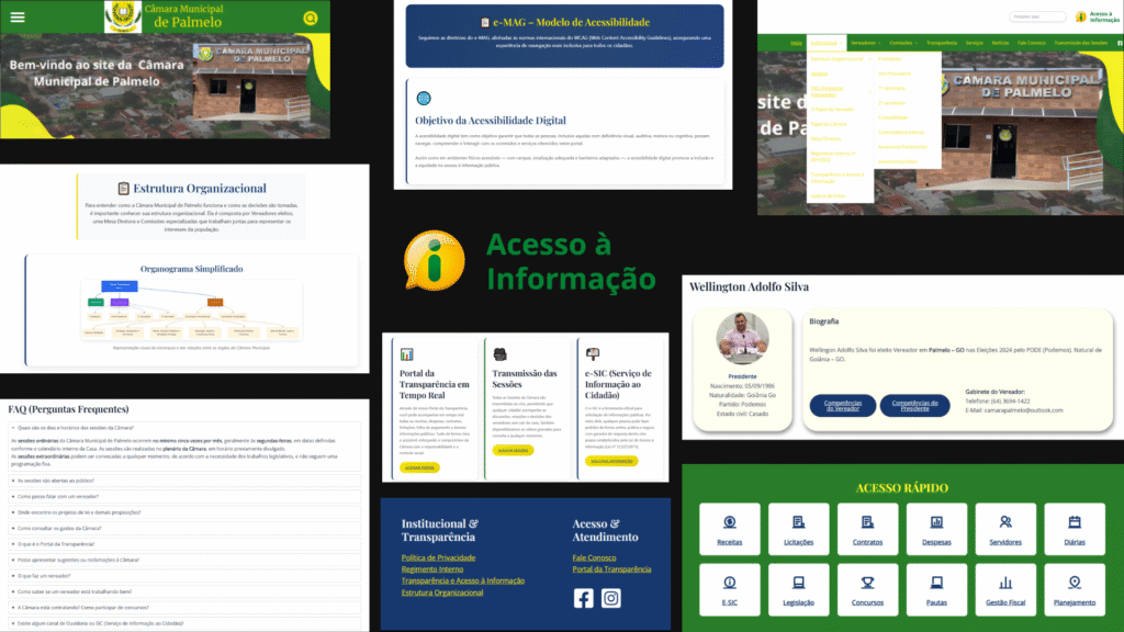 Mosaico de imagens do site da Câmara Municipal de Palmelo